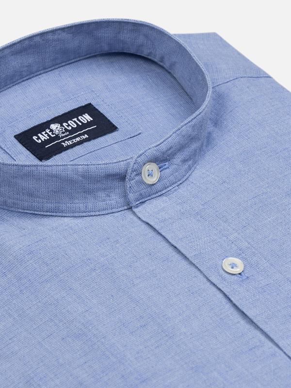 Liam slim fit shirt with Mao Collar in sky blue linen