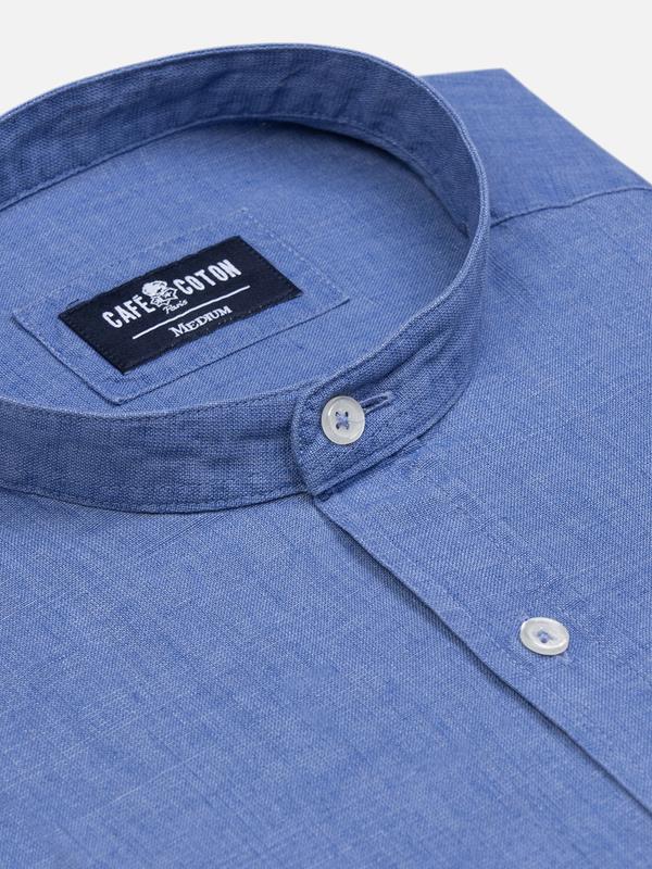 Liam slim fit shirt with Mao Collar in blue linen