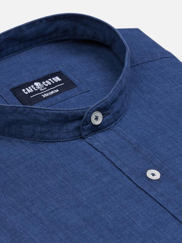 Liam slim fit shirt with Mao Collar in navy linen