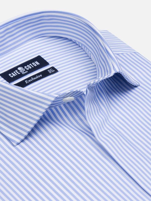 Barney sky blue stripe slim fit shirt  - Hidden Placket