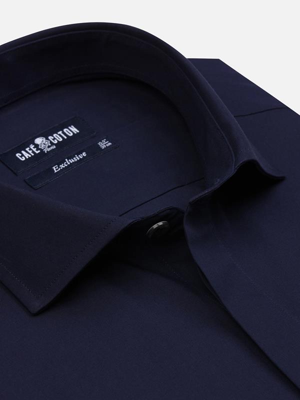 Poplin slim fit shirt with hidden throat - Navy