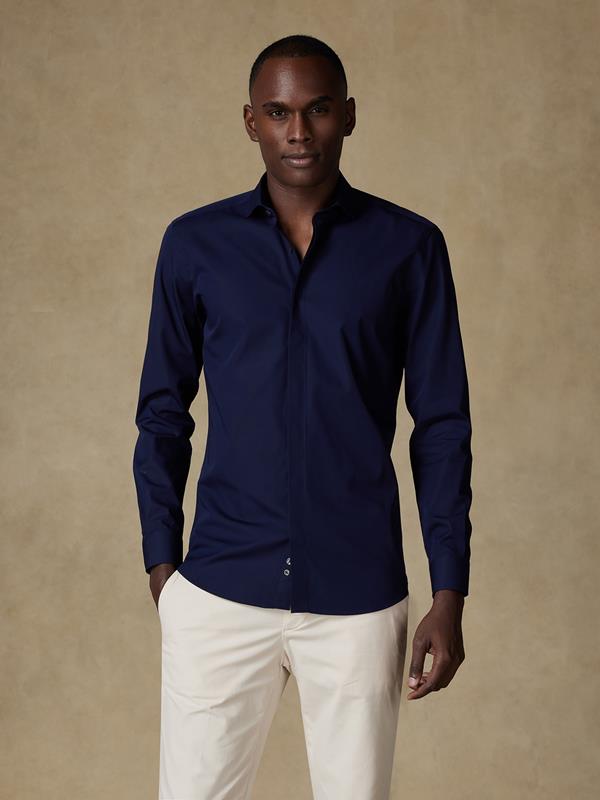 Poplin slim fit shirt with hidden throat - Navy