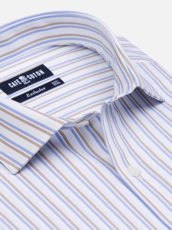 Finn slim fit shirt with sand and blue stripes 
