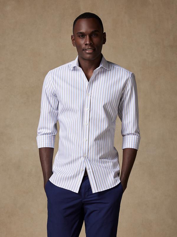 Finn slim fit shirt with sand and blue stripes 