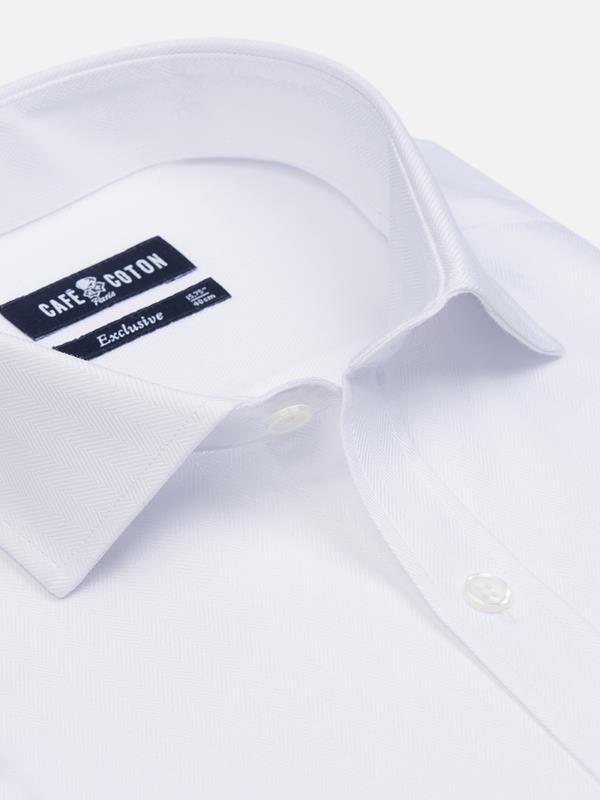 White herringbone slim fit shirt - Extra long sleeves