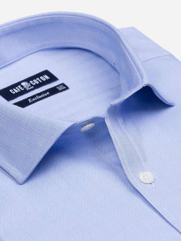 Sky blue herringbone slim fit shirt - Extra long sleeves