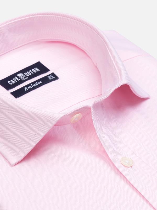 Extra long sleevesHerringbone slim fit shirt - Pink