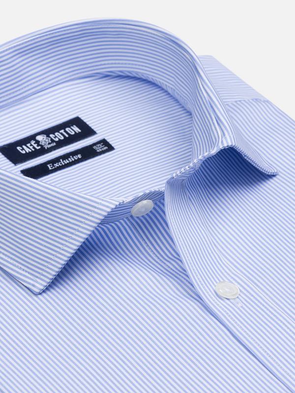 Menthon sky blue striped slim fit shirt - Extra long sleeves