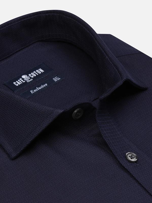 Horace navy textured slim fit shirt