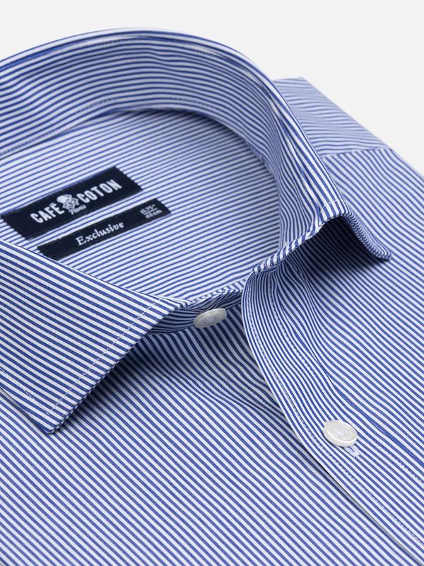 Menthon navy blue striped slim fit shirt