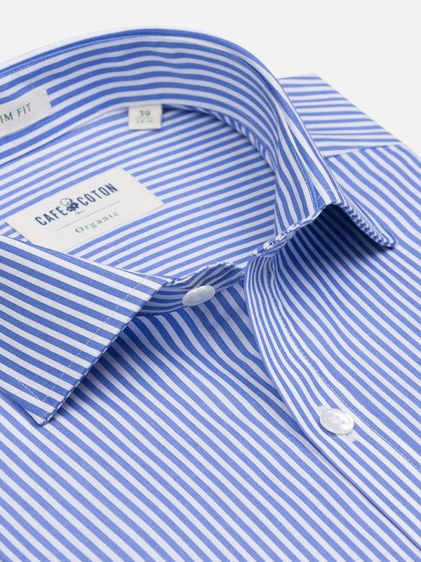 Hunter organic slim fit shirt with sky blue stripes