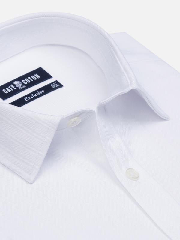 Camisa Slim Fit en Espiga Blanca - Cuello Pequeño