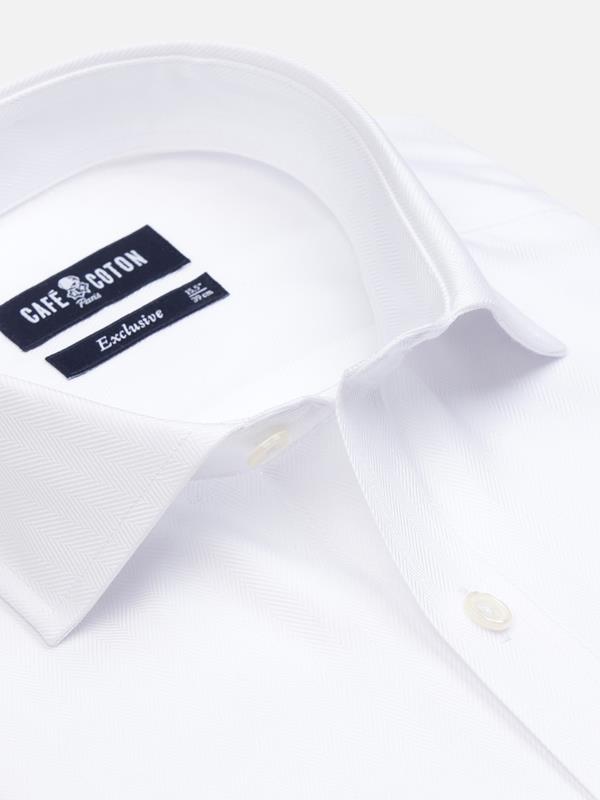 Herringbone shirt with double cuffs - White