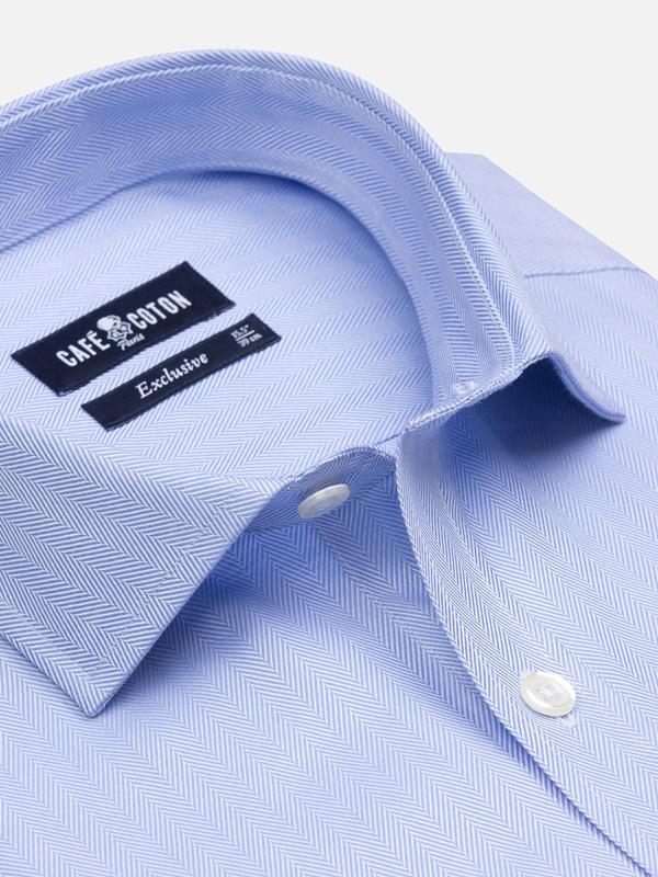 Herringbone shirt with double cuffs - Blue sky