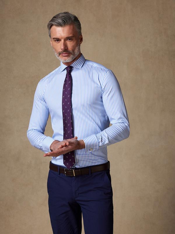 Benjy sky blue stripe slim fit shirt - Double Cuffs
