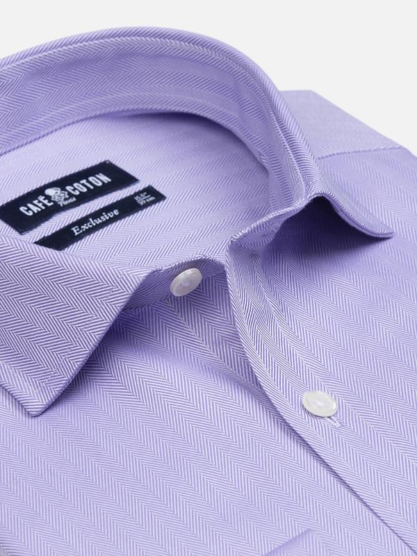Parma violet herringbone slim fit shirt - Double Cuffs
