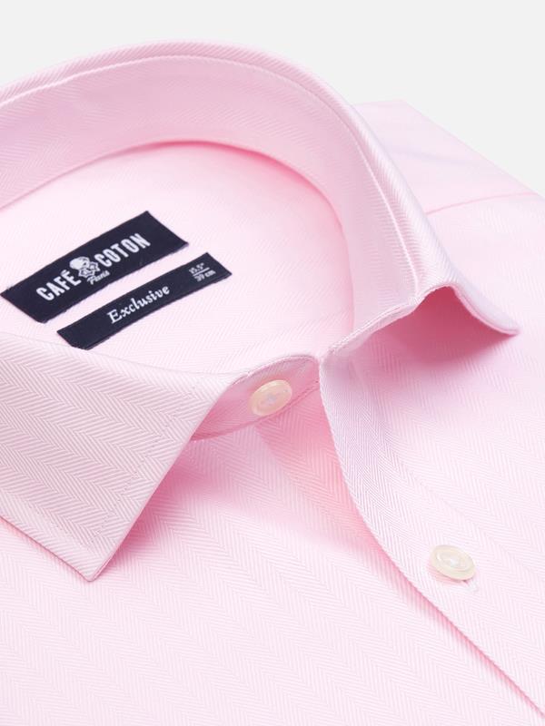 Herringbone slim fit shirt with double cuffs - Pink