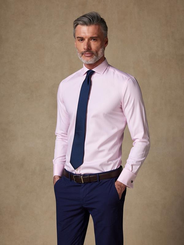 Herringbone slim fit shirt with double cuffs - Pink