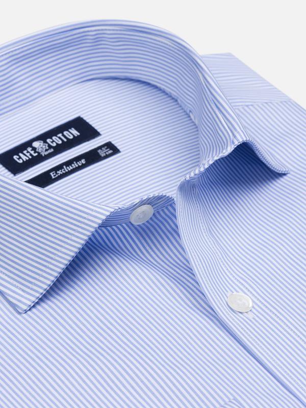 Menthon sky blue striped slim fit shirt - Musketeer cuffs