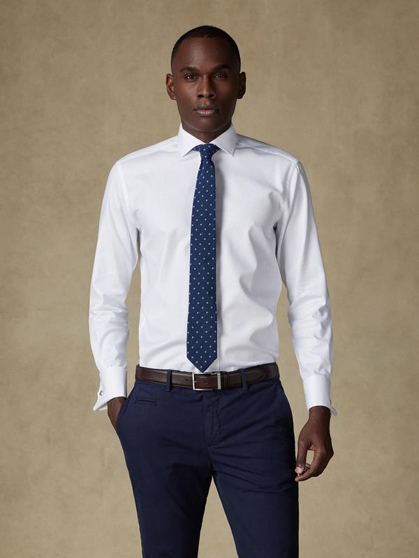 Slim-fitted wit twill overhemd - Musketier manchetten