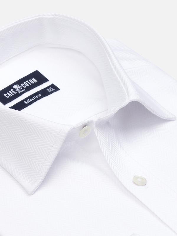 Royal herringbone white slim shirt - Double Cufflink