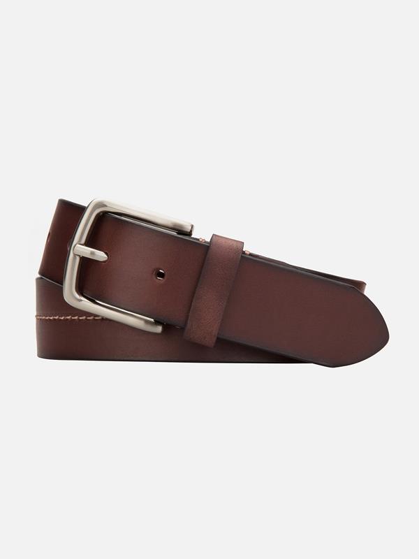 Saddle stitch brown leather belt