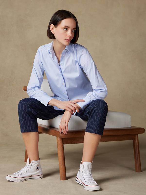 Albane in light blue pinpoint shirt 