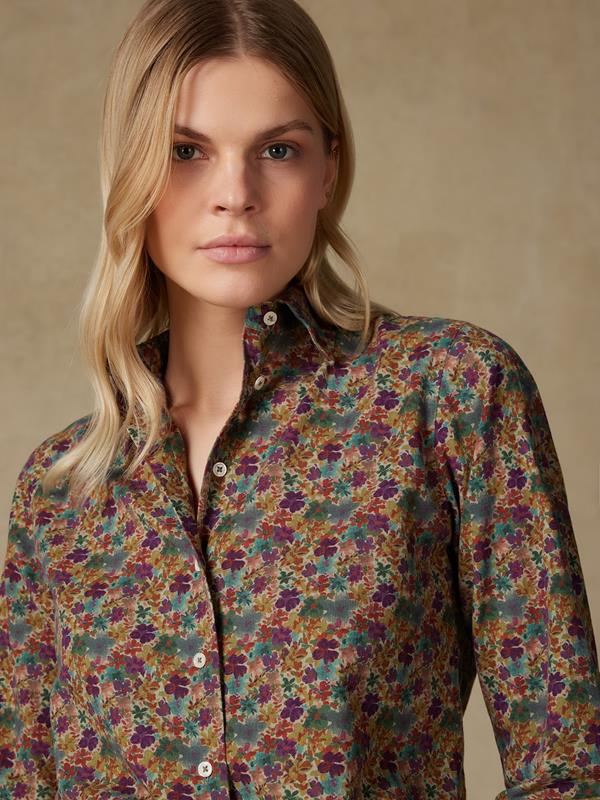 Albane in floral linen shirt