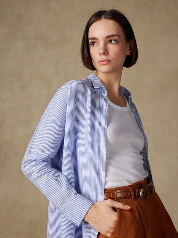 Coby linen shirt with blue stripes 