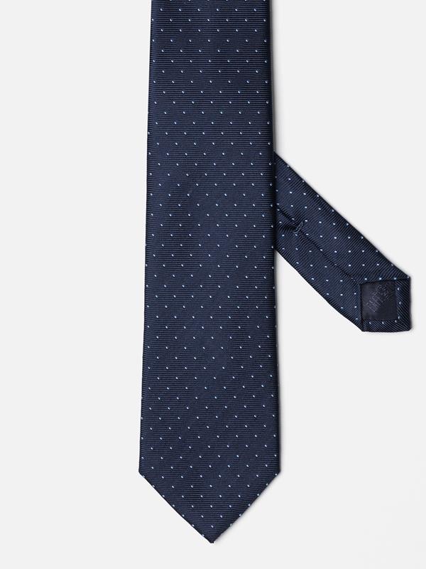 Tie in silk reps with sky polka dots