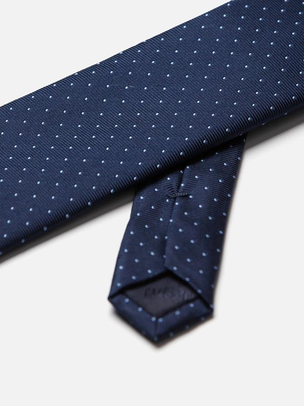 Tie in silk reps with sky polka dots