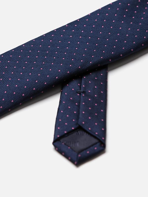 Slanke zijden reps stropdas in roze polka dots