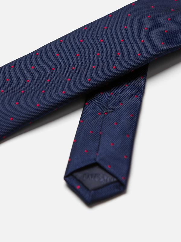 Slanke zijden stropdas met rode stippen