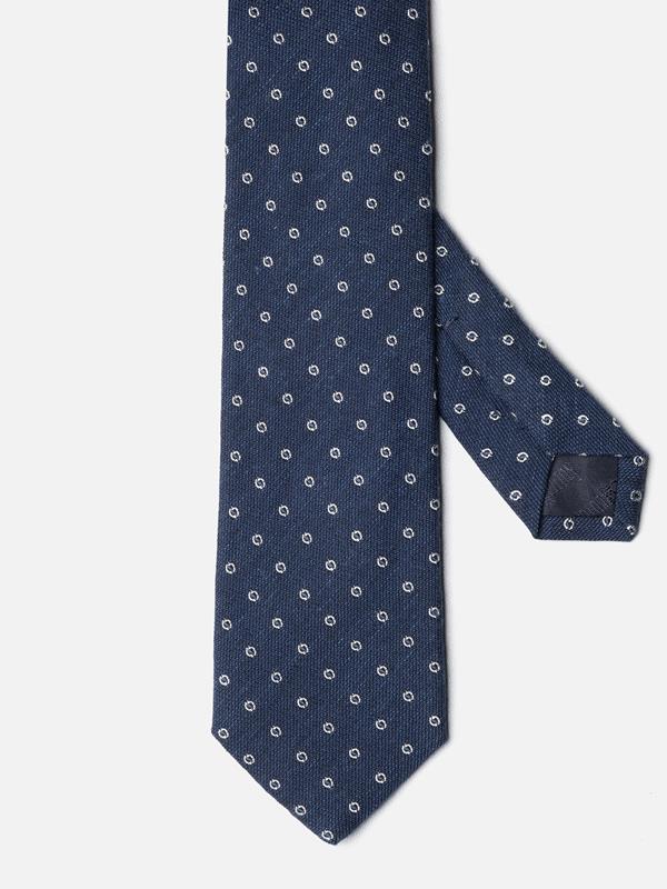 Cravate en soie marine à motif géométrique 