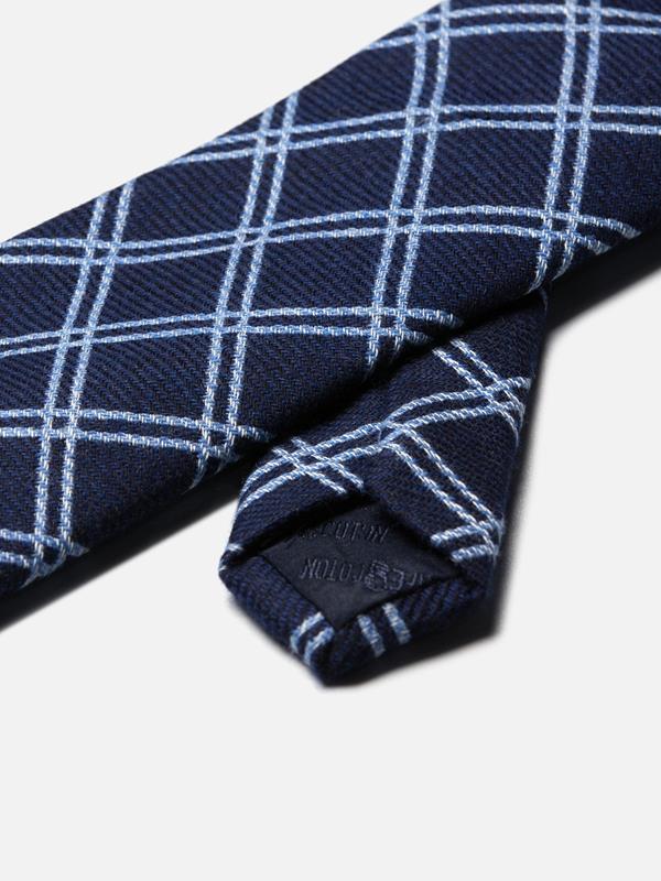 Navy blue check silk and wool tie