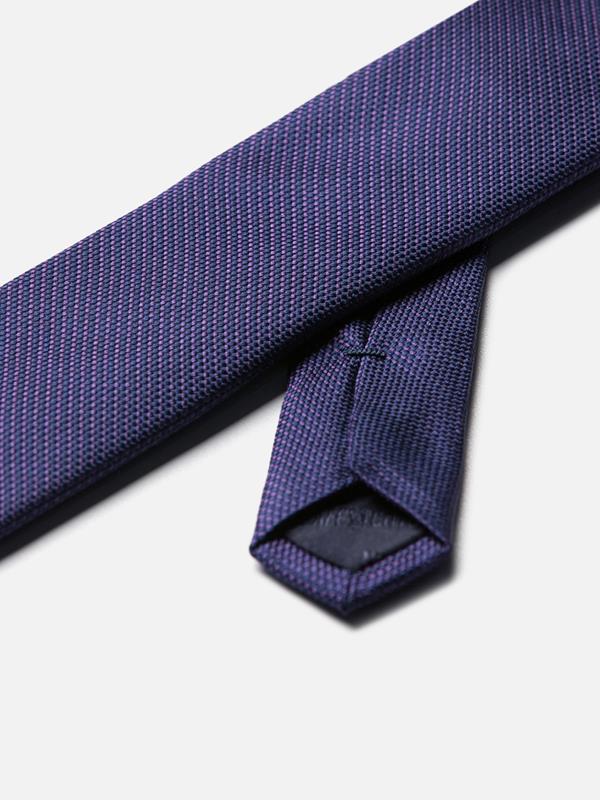 Navy purple natté silk slim tie