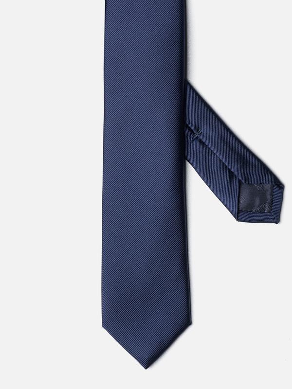 Cravate fine en soie à twill bleu