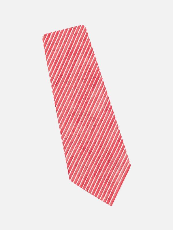 Cravate slim en lin et soie rouge à micro rayures