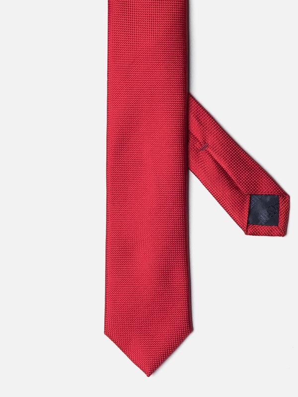 Cravate fine en soie oxford rouge