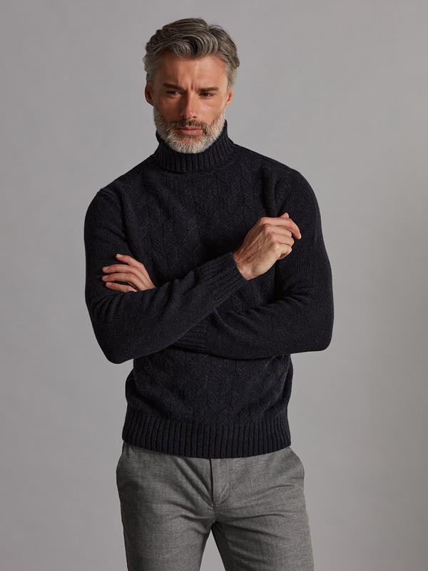 Bolton structured turtleneck in navy blue lambswool