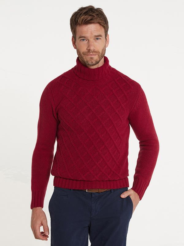 Jersey de punto con cuello redondo irlandés rojo de lana de cordero