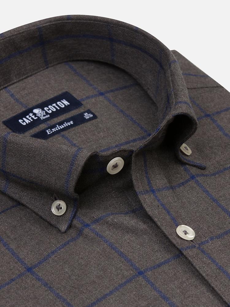 Edwin grey flannel shirt with navy blue checks - Button-down collar