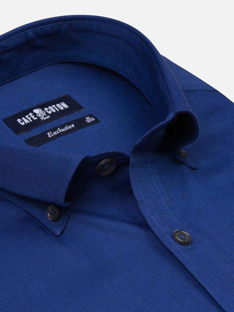 Bob navy blue micro-oxford slim fit shirt - Button-down collar