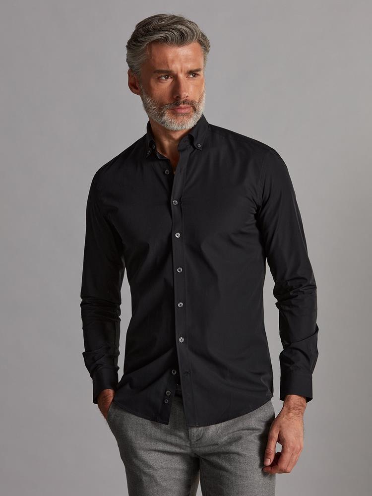 Black poplin slim fit shirt - Button-down collar