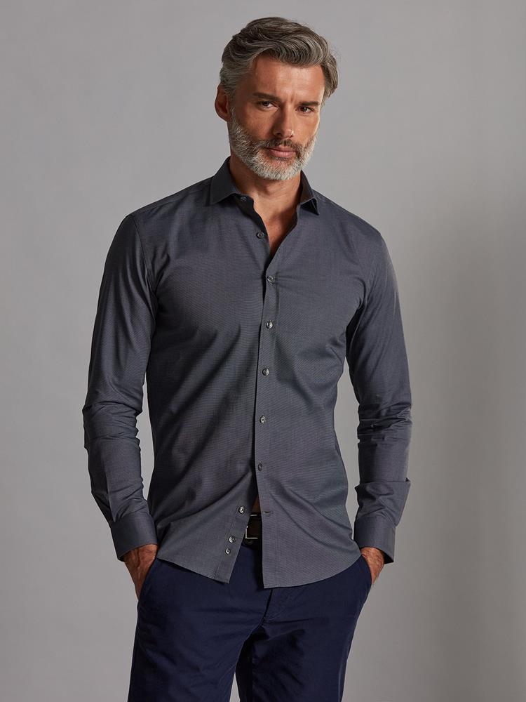 Bob anthracite micro-oxford slim fit shirt - Extra long sleeves