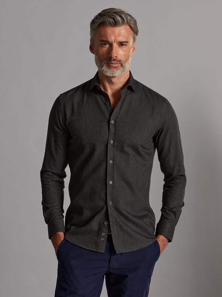 Hall anthracite flannel slim fit shirt - Extra long sleeves