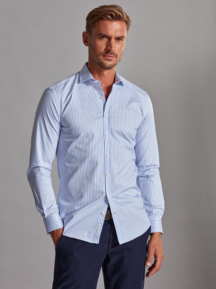 Nick sky blue striped slim fit shirt - Extra long sleeves