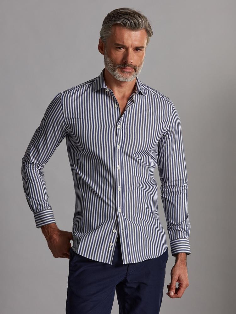 Robin navy blue striped slim fit shirt - Extra long sleeves
