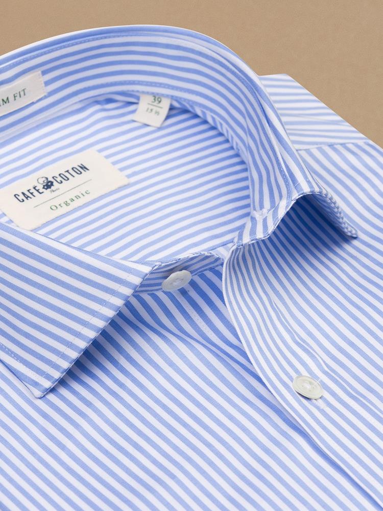 Mather sky blue striped organic slim fit shirt