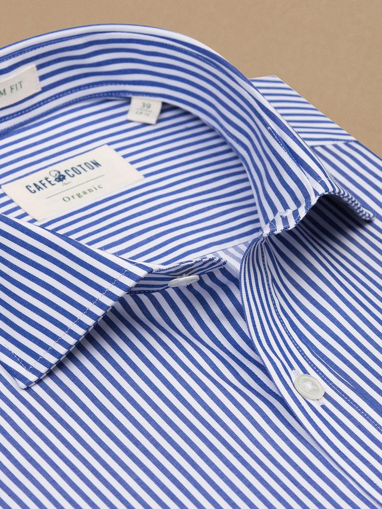 Mather navy blue striped organic slim fit shirt